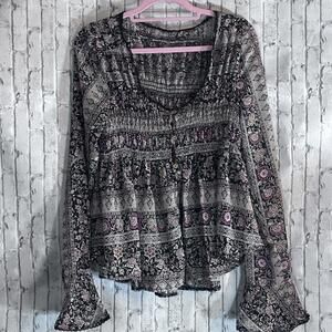 Bohemian Style Long Sleeve Floral Blouse